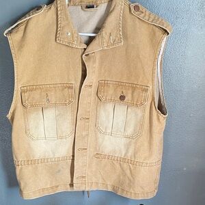 Men's Brown Canvas Utility Vest with Front Pockets - Unbranded